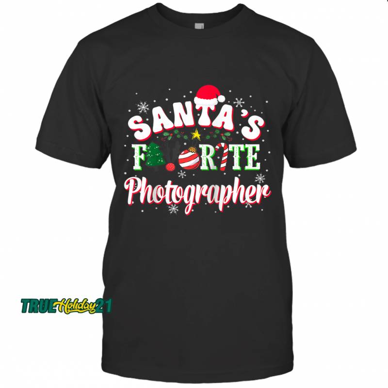 Santa’s Favorite Photographer Christmas Candy Deer Xmas Ball Raglan Baseball T-Shirt