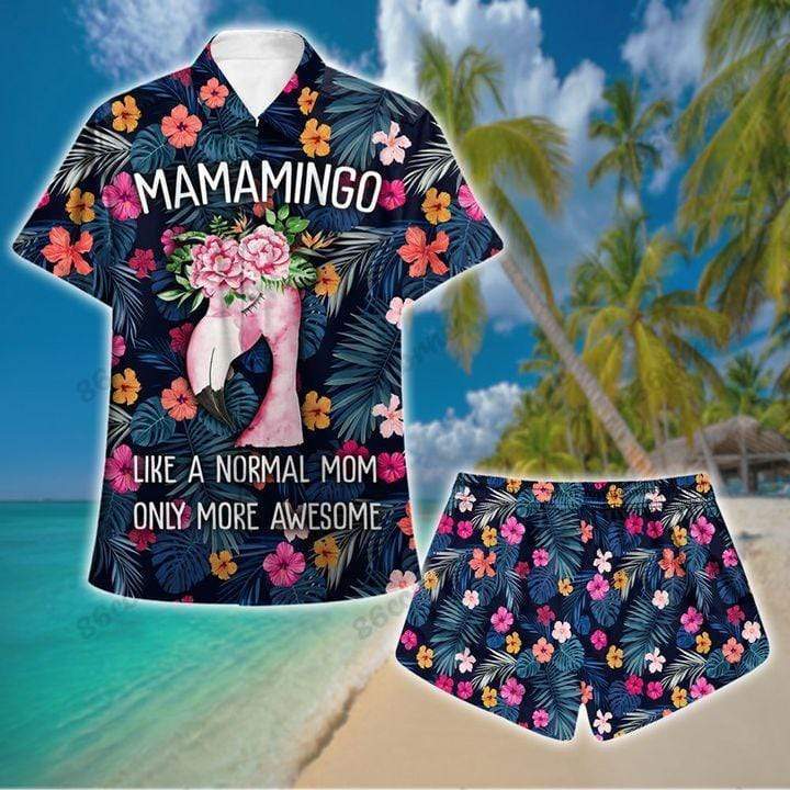 Pink Flamingo Mamamingo Beach Hawaiian Shirt Set | Hawaiian Shirt For Men | Hawaiian Shirt For Women | Hs1002