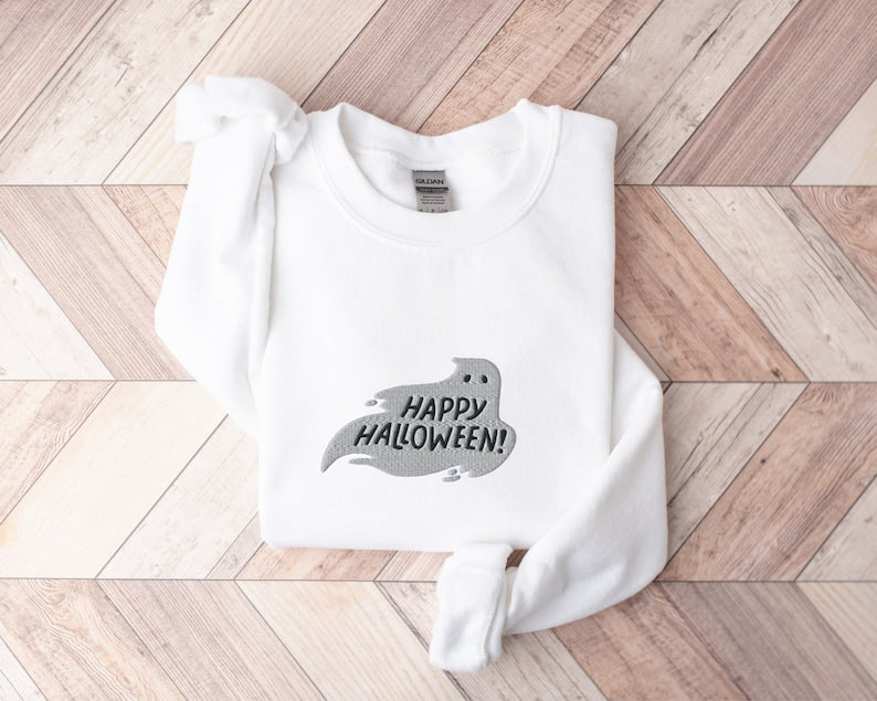 Happy Halloween Ghost Embroidered Sweatshirt 2D Crewneck Sweatshirt All Over Print Sweatshirt For Women Sweatshirt For Men Sws4132