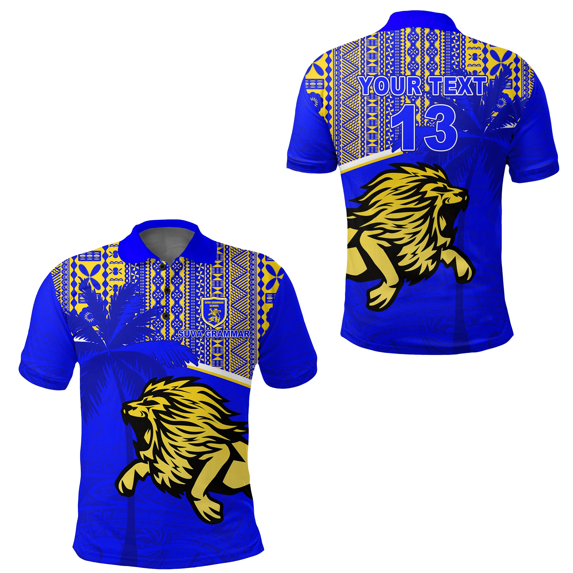 (Custom Personalised) Suva Grammar School Polo Shirt Spirit Lion – Custom Text And Number Lt13