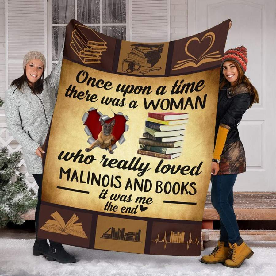 Custom Blanket Malinois Dog And Books Blanket – Fleece Blanket