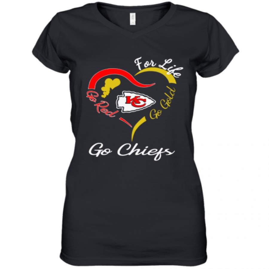 Kansas City Chiefs Heart For Life Go Red Go Gold Go Chiefs Women's V-Neck T-Shirt