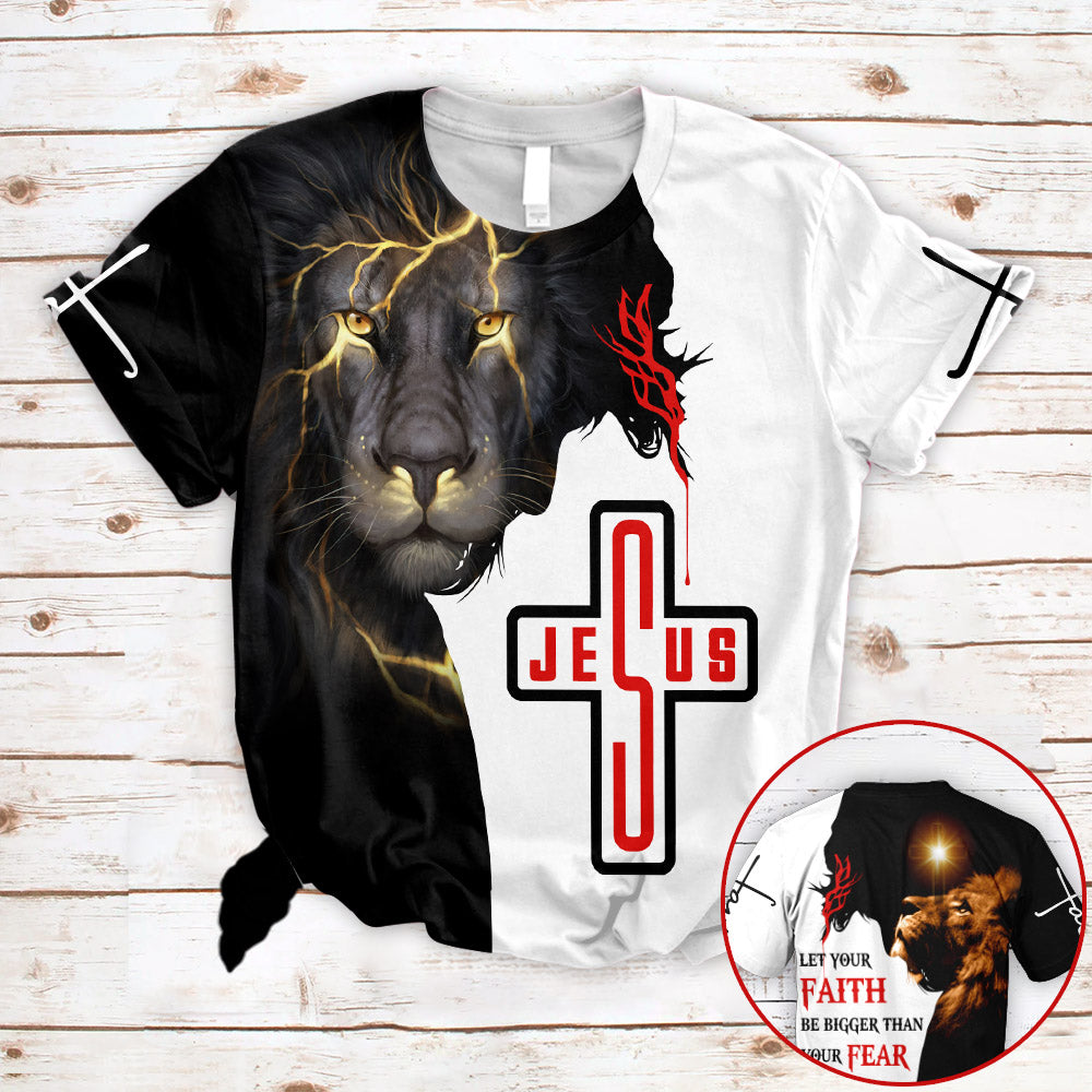 Let Your Faith Be Bigger Than Your Fear Lion Of Judah And Christian Cross All Over Print Shirts 3D Hoodie Sweatshirt Tshirt For Men And Women Kl97