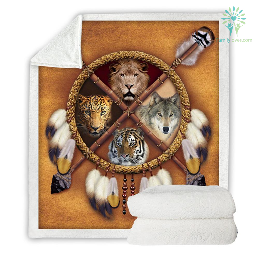 Wolf Dreamcatcher Fleece Blanket Native American Plush Throw Blanket D Animal Tribal Lion Tiger Leopard Bears Thin Quilt