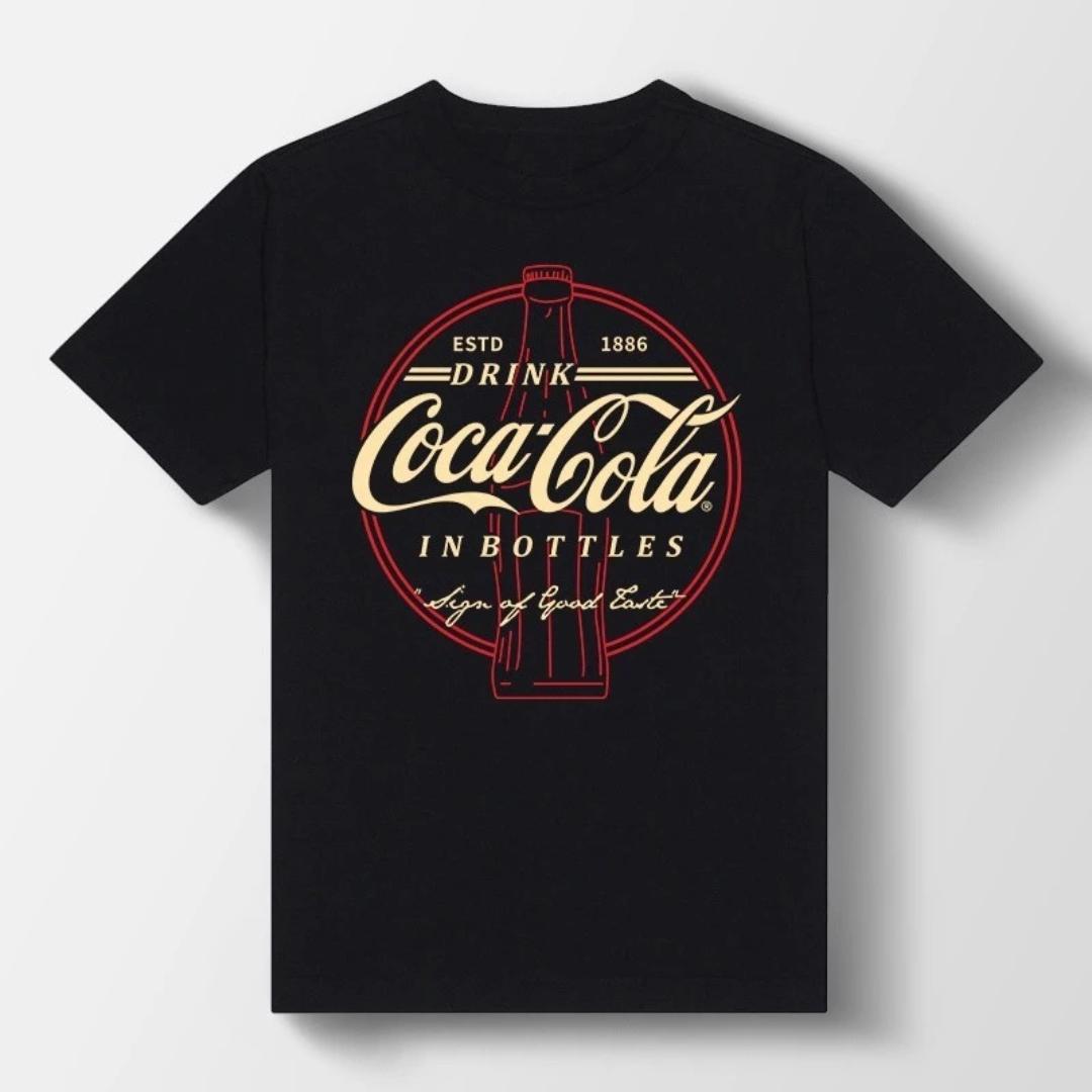 Coca Glass Bottle Shirt, Red Circle Retro Graphic Tee, Classic Soda Drink Vibe, Vintage Cotton Top, Unisex Summer Outfit, Throwback Style