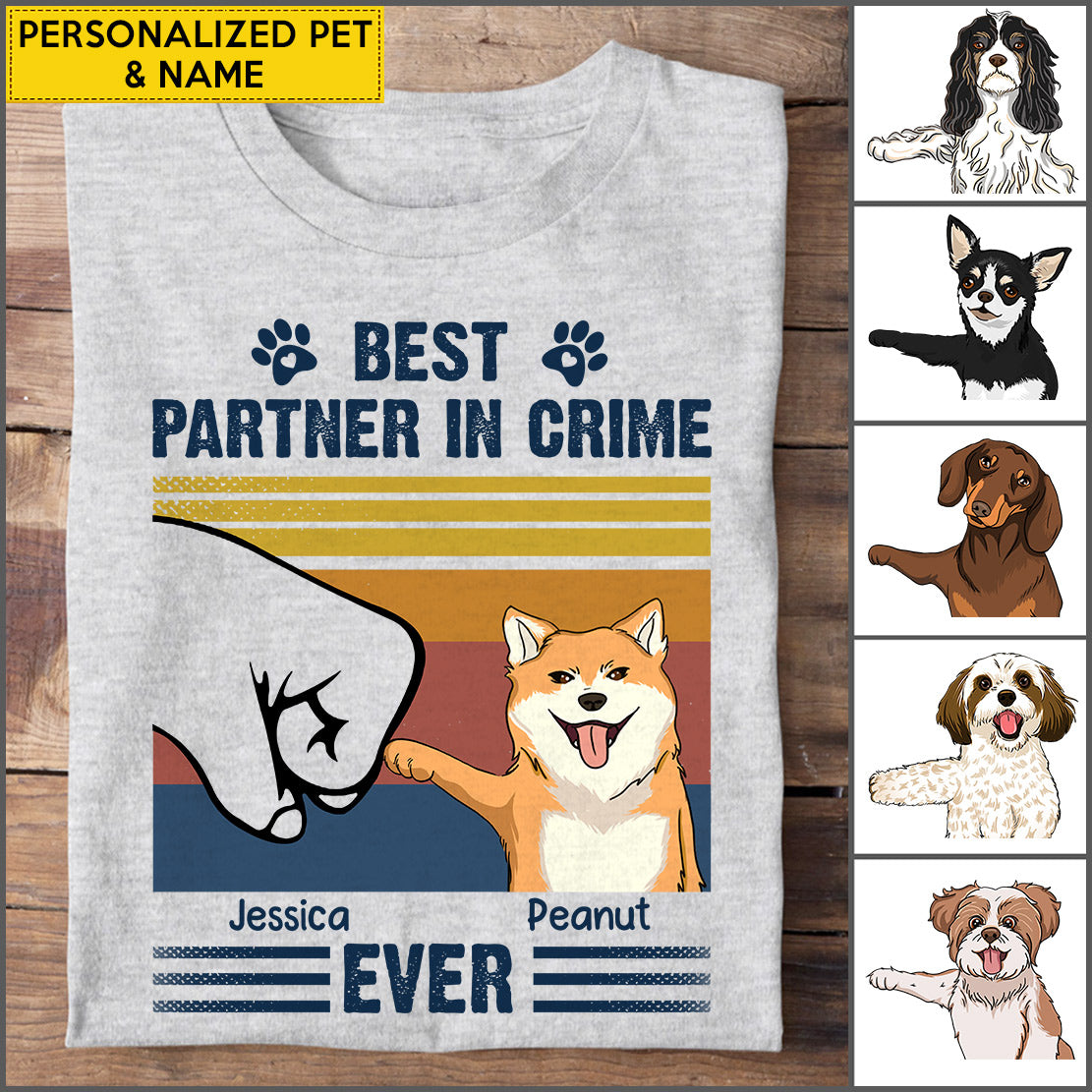 Dog Dad Funny Best Partner In Crime Custom Breed Fathers Day Gift Paw Puppy Lover Tshirt Hld19May22Ct1