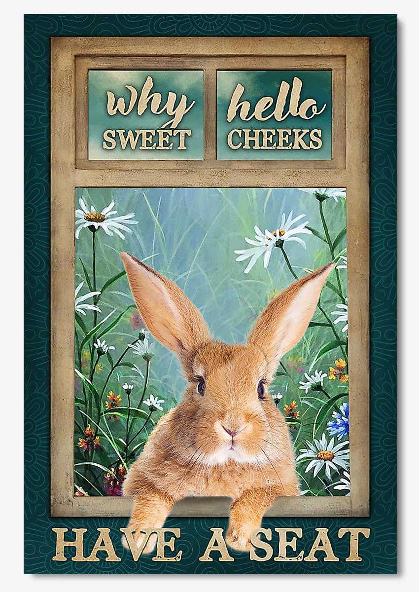 Why Hello Sweet Cheeks Have A Seat Cute Dog Wall Art Gift For Rabbit Lover Poster