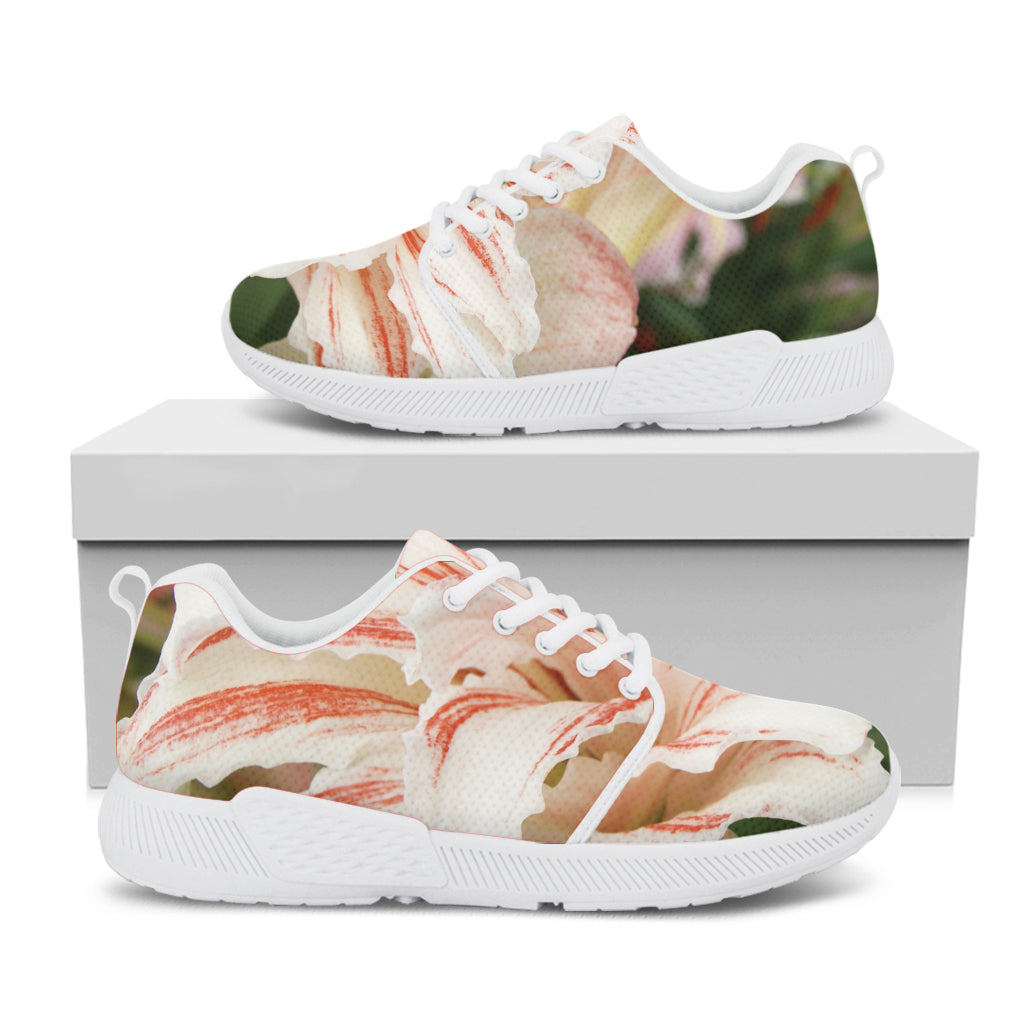 White And Pink Amaryllis Print White Athletic Shoes