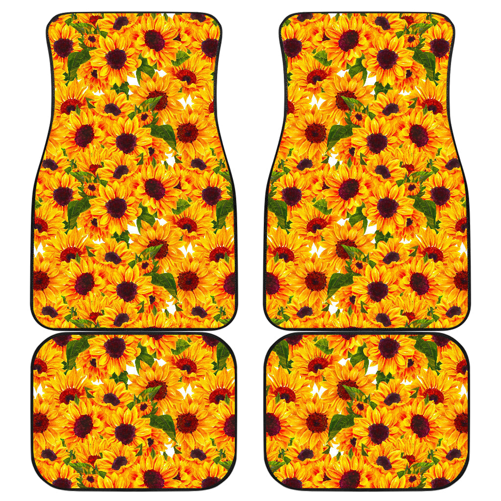 Watercolor Sunflower Pattern Print Front And Back Car Floor Mats, Front Car Mat