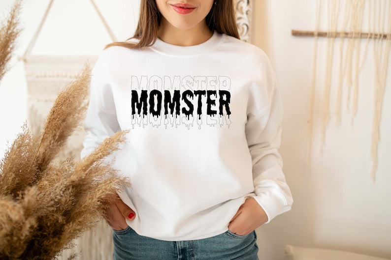 Halloween Monster Sweatshirt, Mom Fall Momster Sweatshirt Crewneck Sweatshirt All Over Print Sweatshirt For Women Sweatshirt For Men