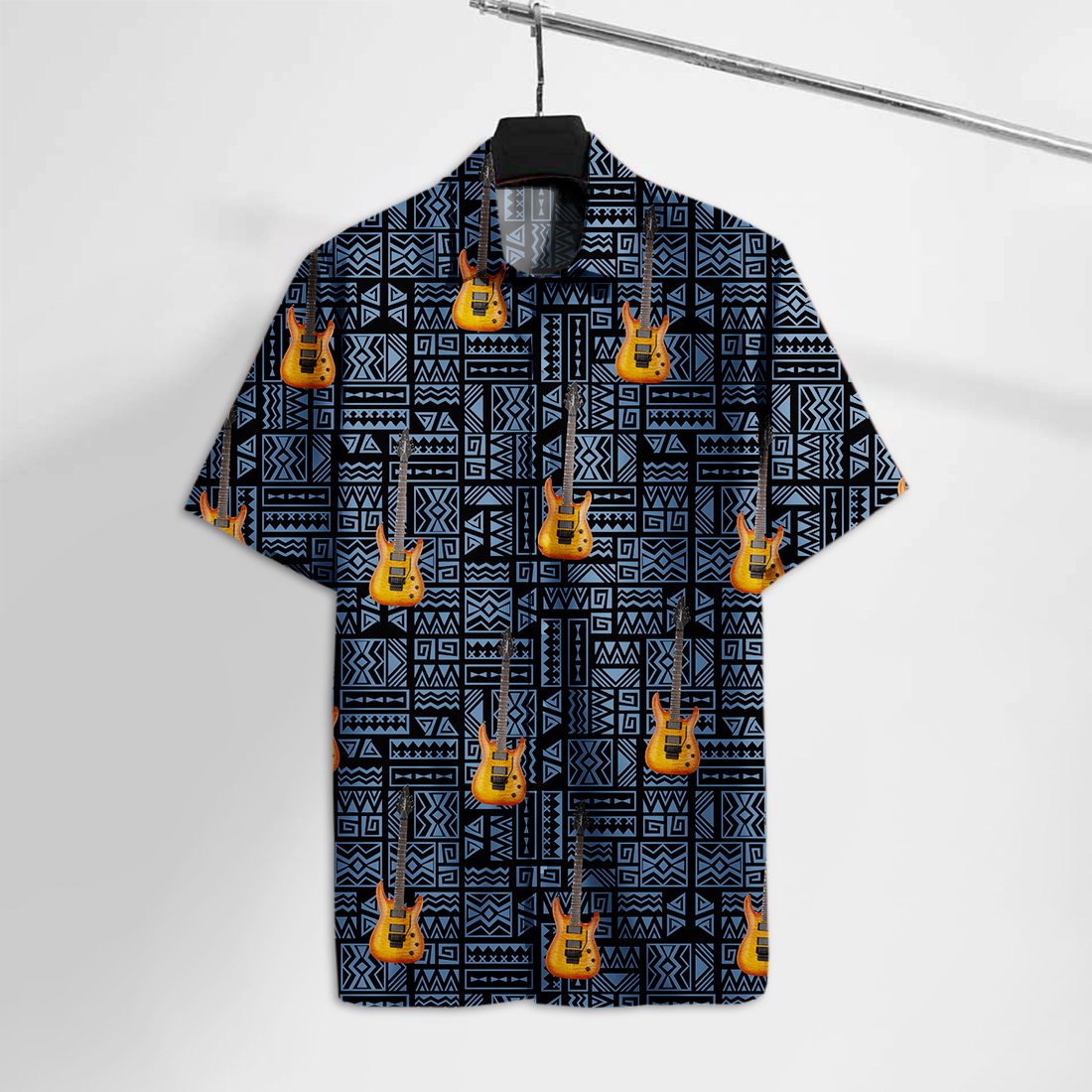 Unifinz Guitar Hawaii Shirt Music Electric Blue Pattern Tshirt 2022 Ha26267