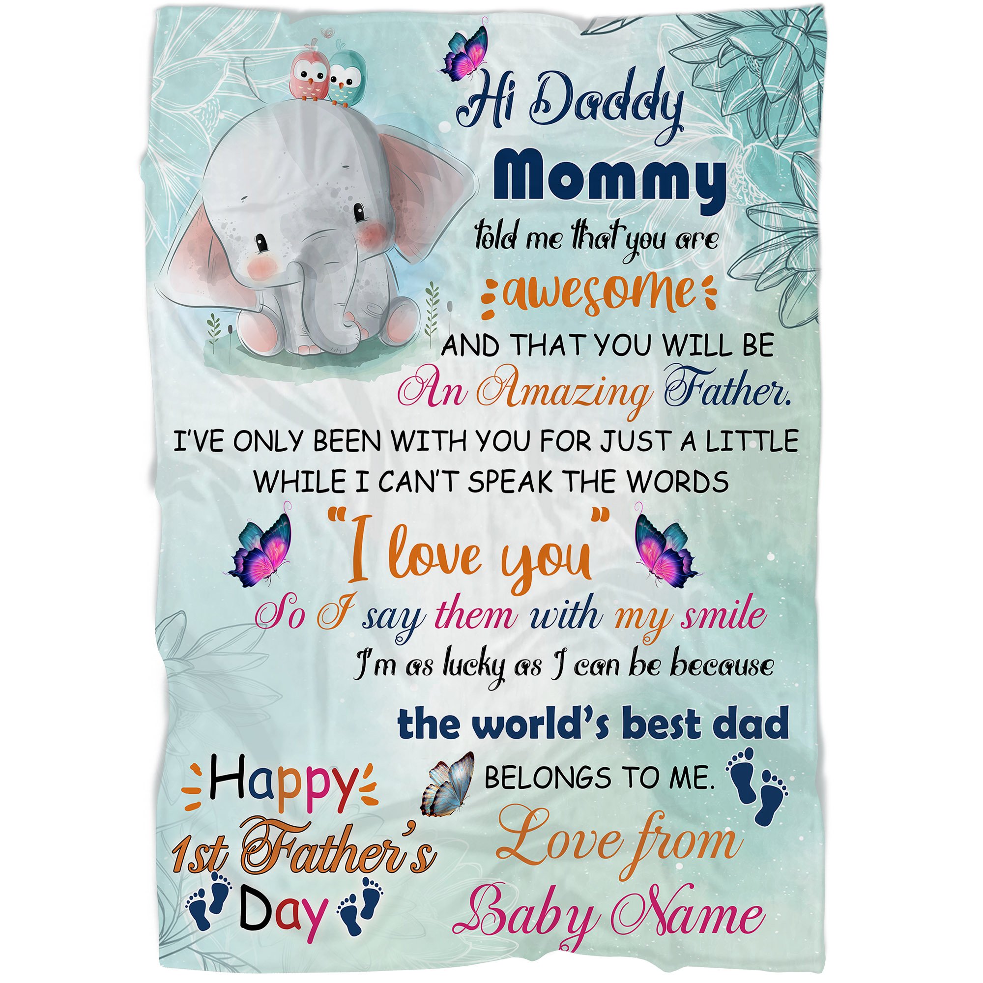 Personalized Blanket| Cute Elephant Fleece Blanket| First Father’s Day Gift for New Dad, Dad To Be, Expecting Dad JB72 ChipteeAmz