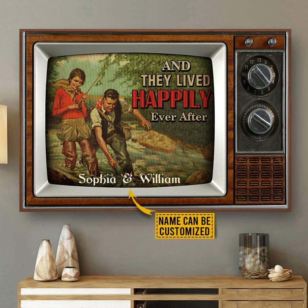 Aeticon Gifts Personalized Fishing Screen Lived Happily Canvas Mom Dad Gift Home Decor