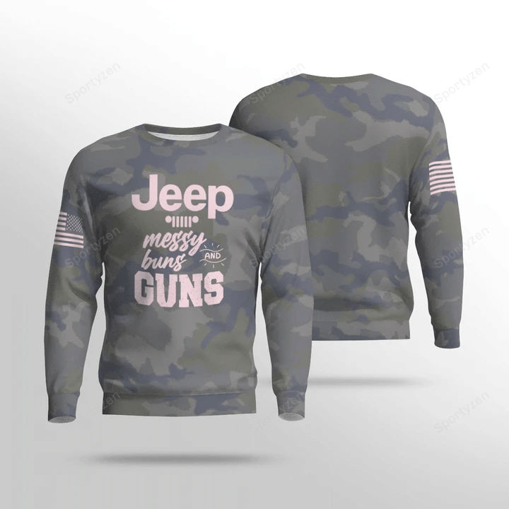 Jeep Messy Buns And Guns Camo Sweater