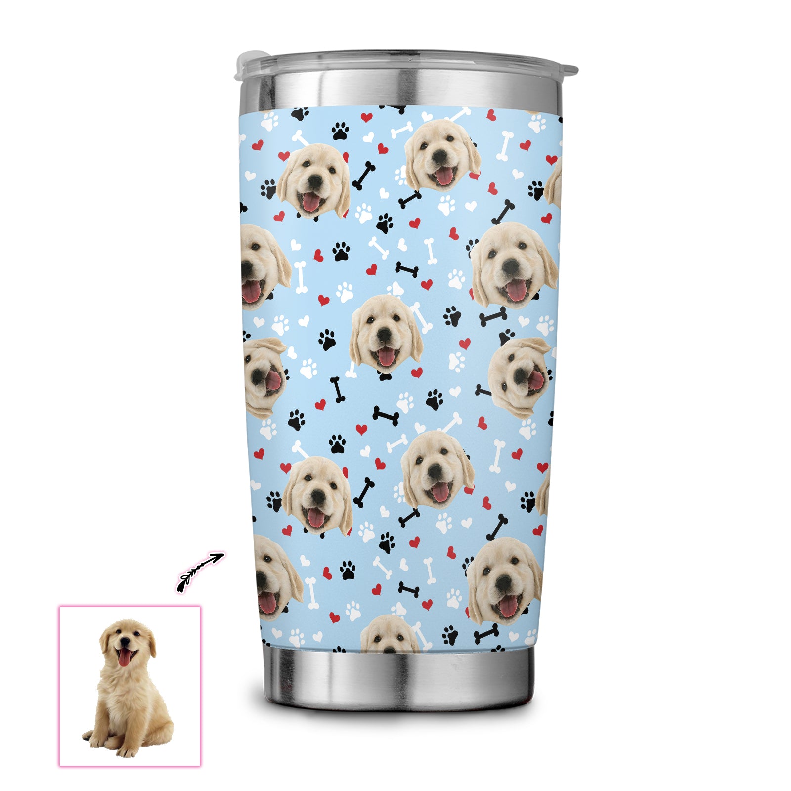 Dog Makes Me Happy Dog Custom Stainless Steel Tumbler, Personalized Puppy Stainless Steel Cup With Lid