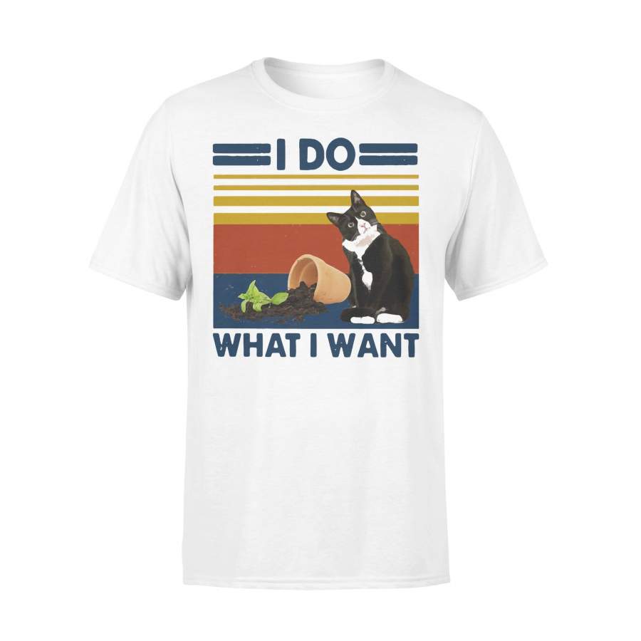 Black Cat Lovers I Do What I Want Vintage Retro T-shirt