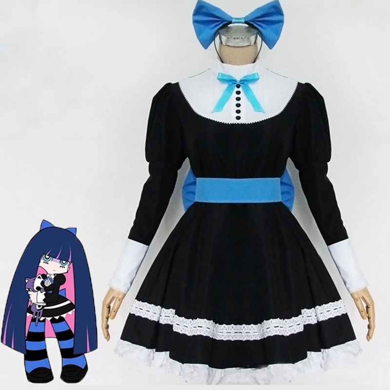 Anime Panty &Stocking with Garterbelt Stocking Anarchy Autumn Maid Women Cosplay Costume Lolita Dress + Belt + Headwaer Hallowen alx