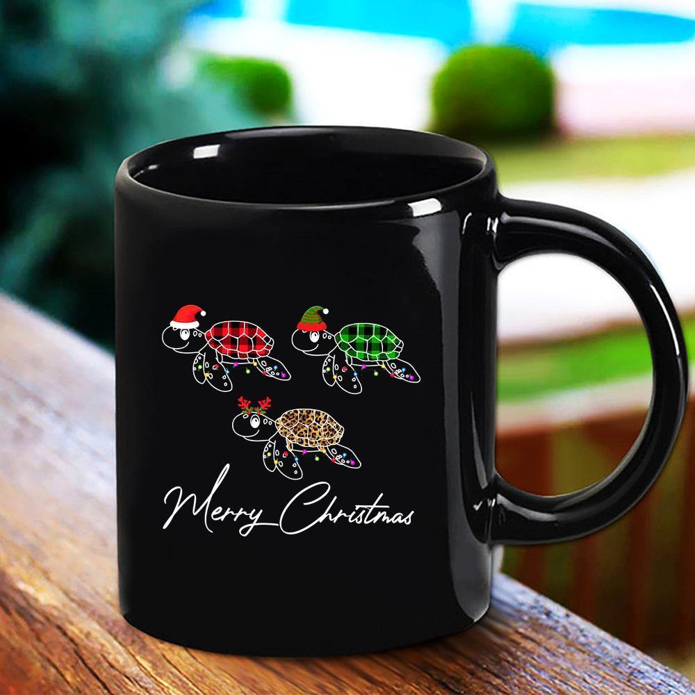 Turtle Noel Color Merry Christmas Buffalo Plaid Leopard Turtle Great Holiday Gift Winter Snow Holiday Black Mug