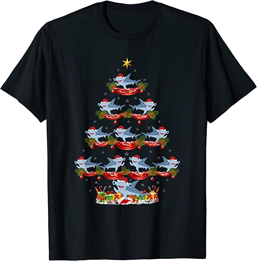 Xmas Holiday Santa Hammerhead Shark Christmas Tree T-Shirt