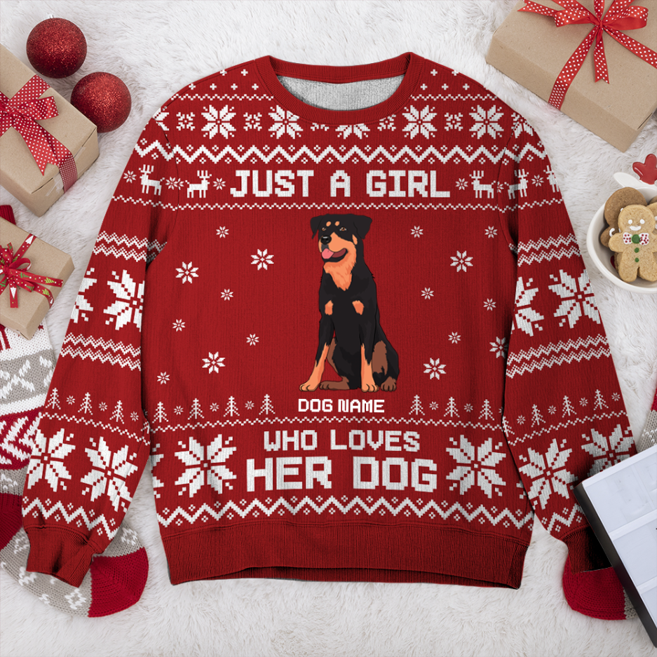 Beauceron Just A Girl Personalized Sweater, Dog Ugly Christmas Sweater