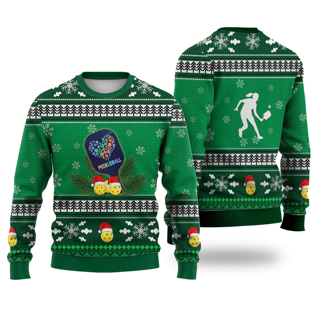 Pickleball Pattern Falling Snowflakes Sweater Christmas Knitted Sweater Print Fashion Sweatshirt For Everyone