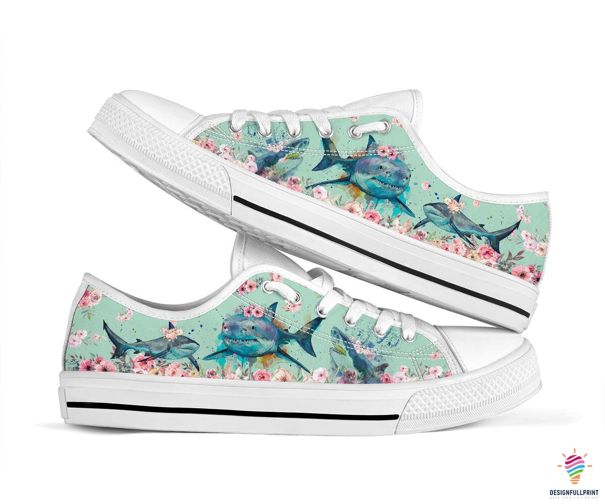 Shark Flower Water Color Lowtop Canvas Shoes