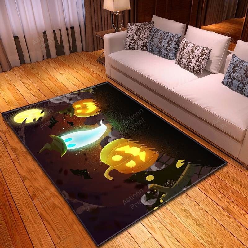 Halloween Pumpkin And Ghost At Mid Night Carpet Living Room Area Rug Carpet Vintage Home Decor Gift Ideas