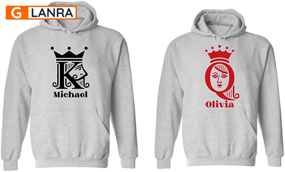 Personalized King Queen Hoodie, Custom Poker Card Couple Hoodie, Matching Couple Hoodie, Husband Wife Hoodie, Unisex Sweater, Sweatshirt