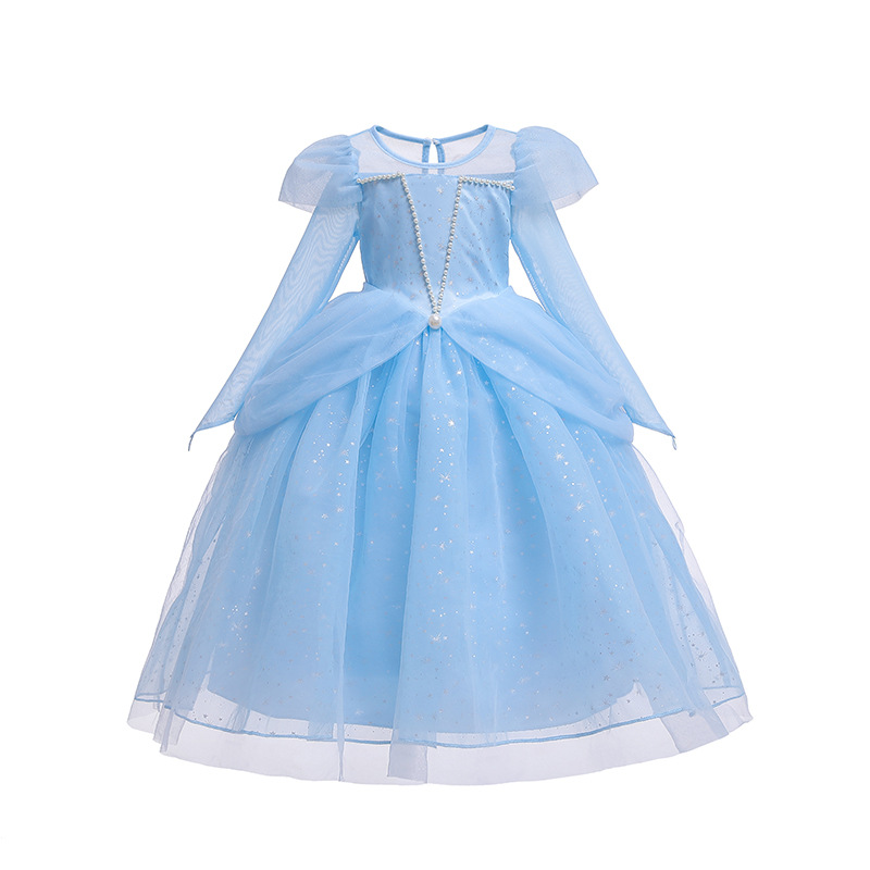 2022 New Elsa Dress for Girls at Age 2-10 Years Sequins Fancy Cosplay Princess Costume Blue Pink Ball Gown for Birthday Party alx