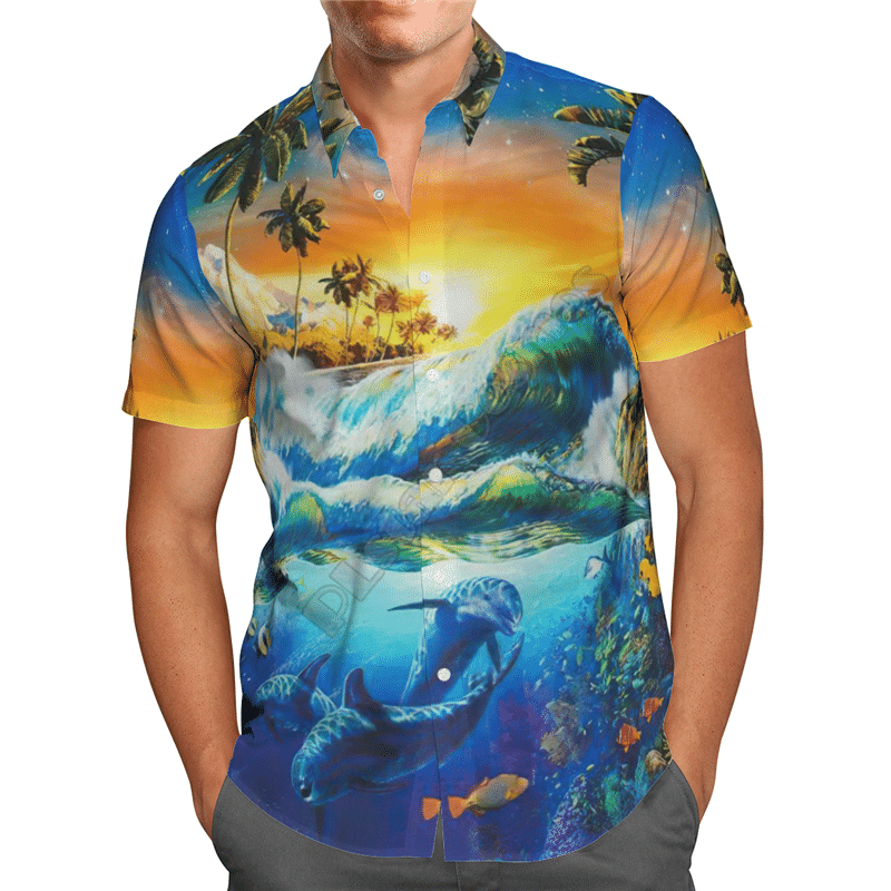 Flowers Dolphin  Colorful Awesome Design Unisex Hawaiian Shirt For Men And Women Dhc17064090