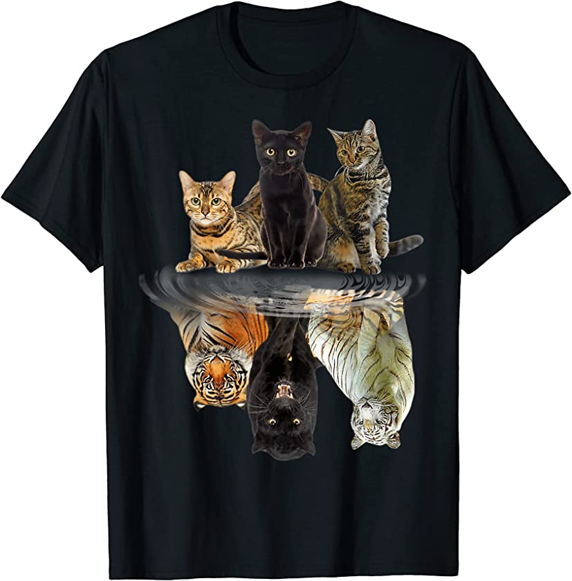 Womens Cats Reflection Tiger Gift Friends Funny Cute Lovers. T-Shirt