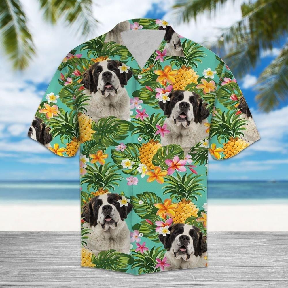 Tropical Pineapple Saint Bernard Aloha Hawaiian Shirt Colorful Short Sleeve Summer Beach Casual Shirt For Men And Women