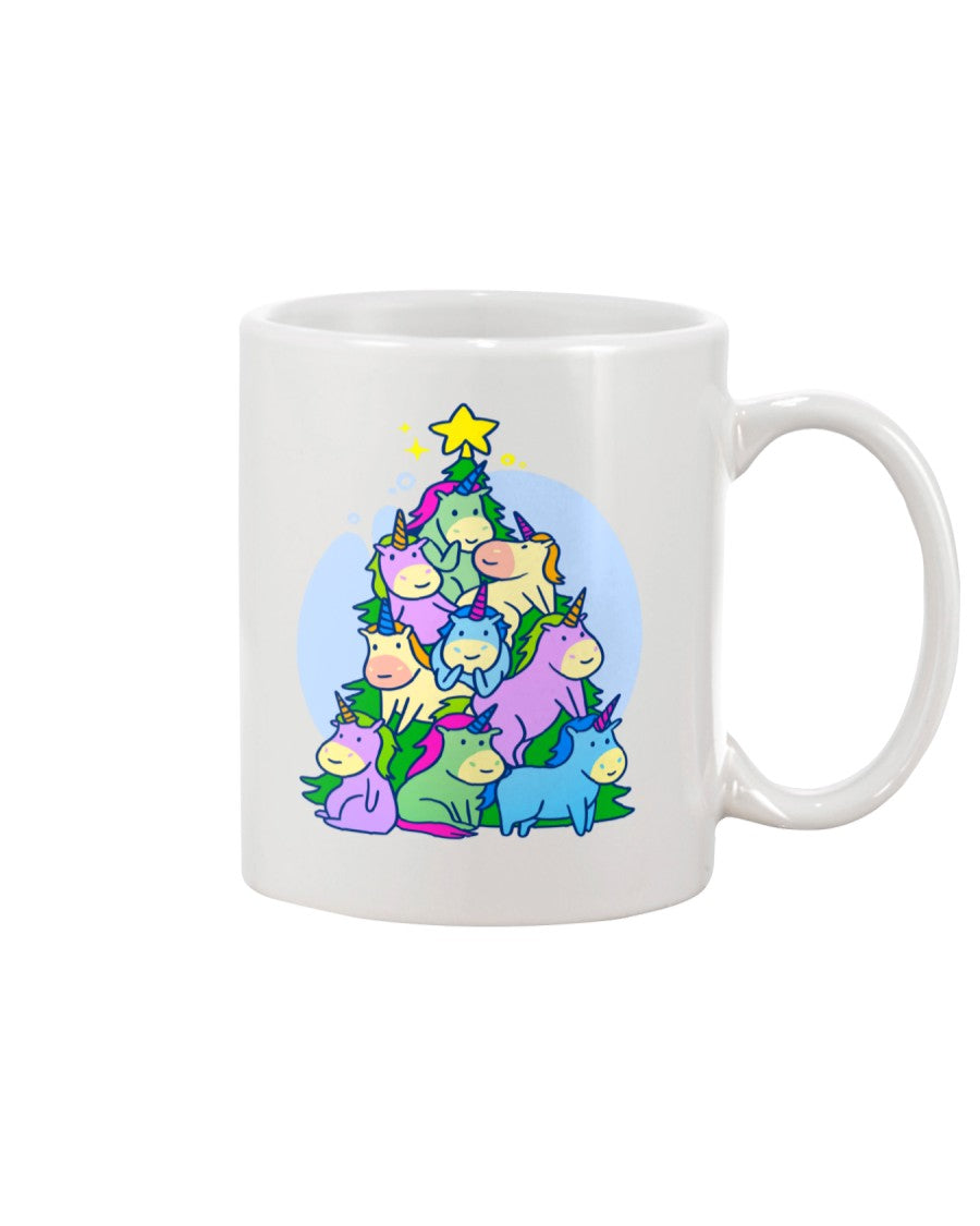 Unicorn Xmas Tree 15Ounce Mugs Black Or White