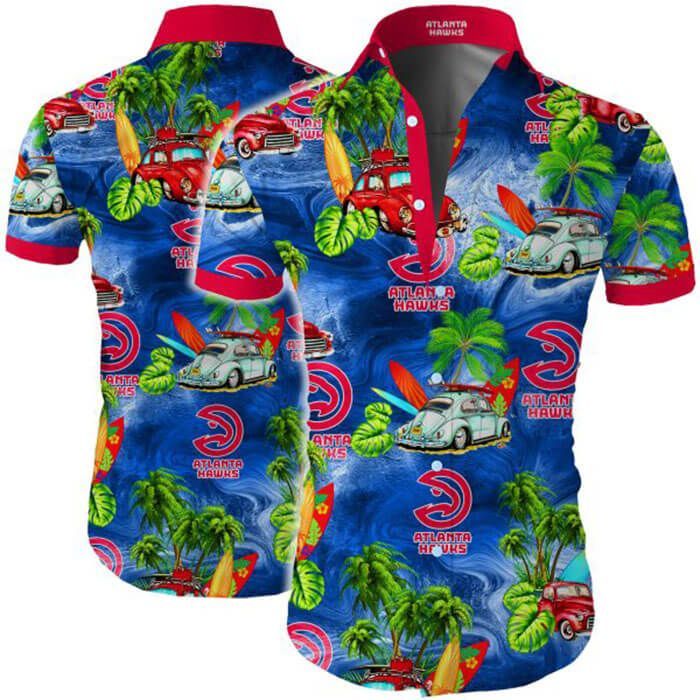 Atlanta Hawks Hawaiian Shirt Tropical Flower Short Sleeve Slim Fit Body -Zx09950