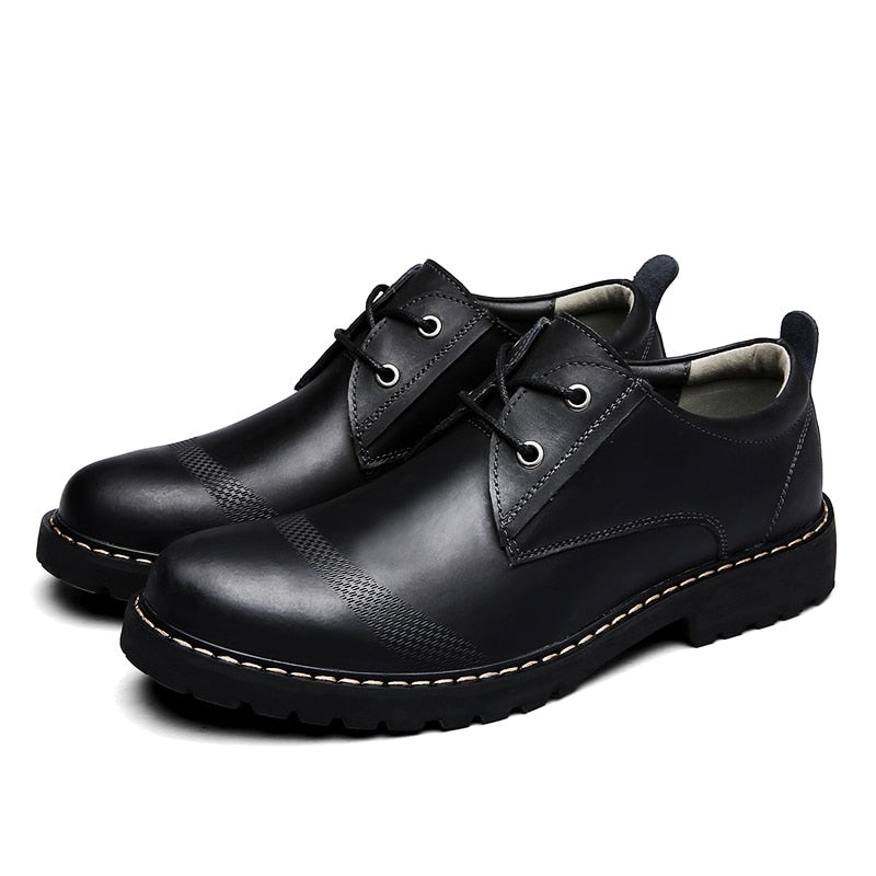 Wear-Resistant Men Casual Leather Shoes Work Safety Shoe Mens Military Shoes Retro Oxfords Moccasins