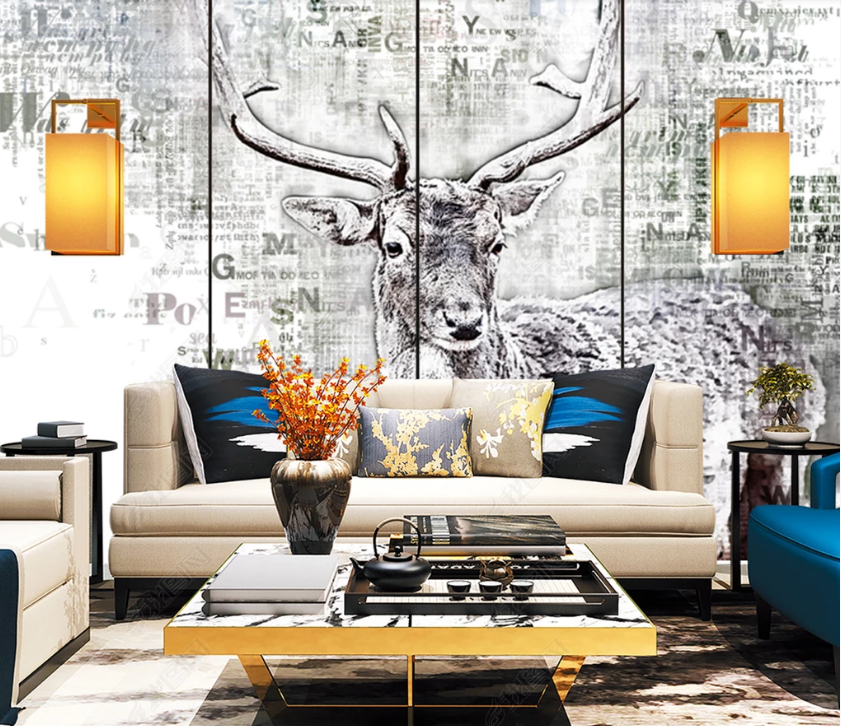 3D Hand Drawn Animal Elk Wall Mural Wallpaper Lqh 69