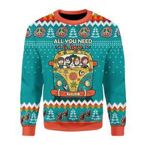 All You Need Is Love Hippie Ugly Christmas Sweater | Unisex | Full Size | Adult | Colorful | US3307