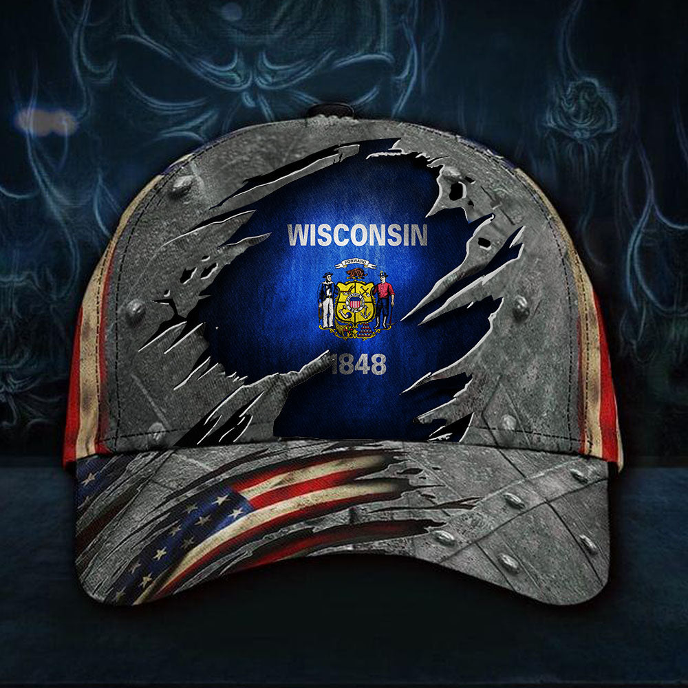 Wisconsin Flag Hat 3D Printed American Vintage Cap Patriotic Wisconsin State Cap Men Gift