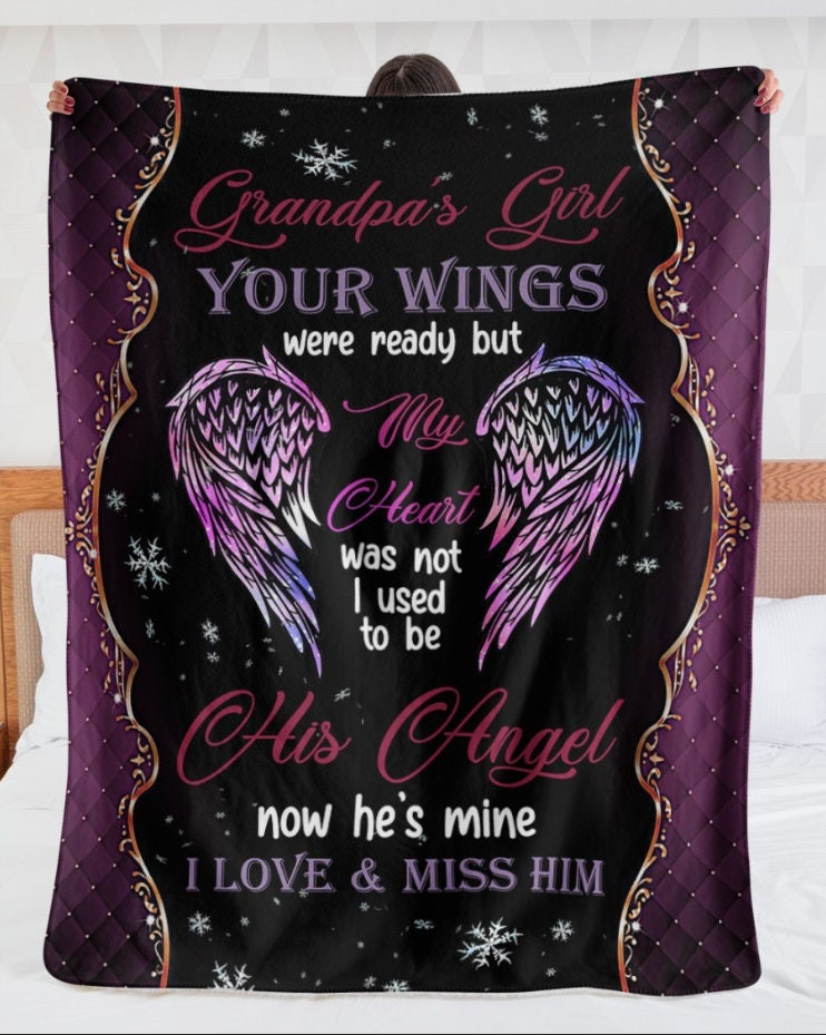 Grandpa’S Girl – I Used To Be His Angel Now He’S Mine Blanket  Custom Blanket Family Matching Gift Christmas Blanket Christmas Gift