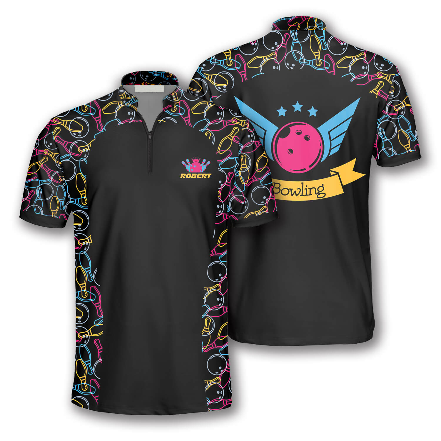 3D All Over Print Bowling Pattern In Navy And Black Custom Bowling Jerseys For Men, Cool Shirt For Bowling Lover