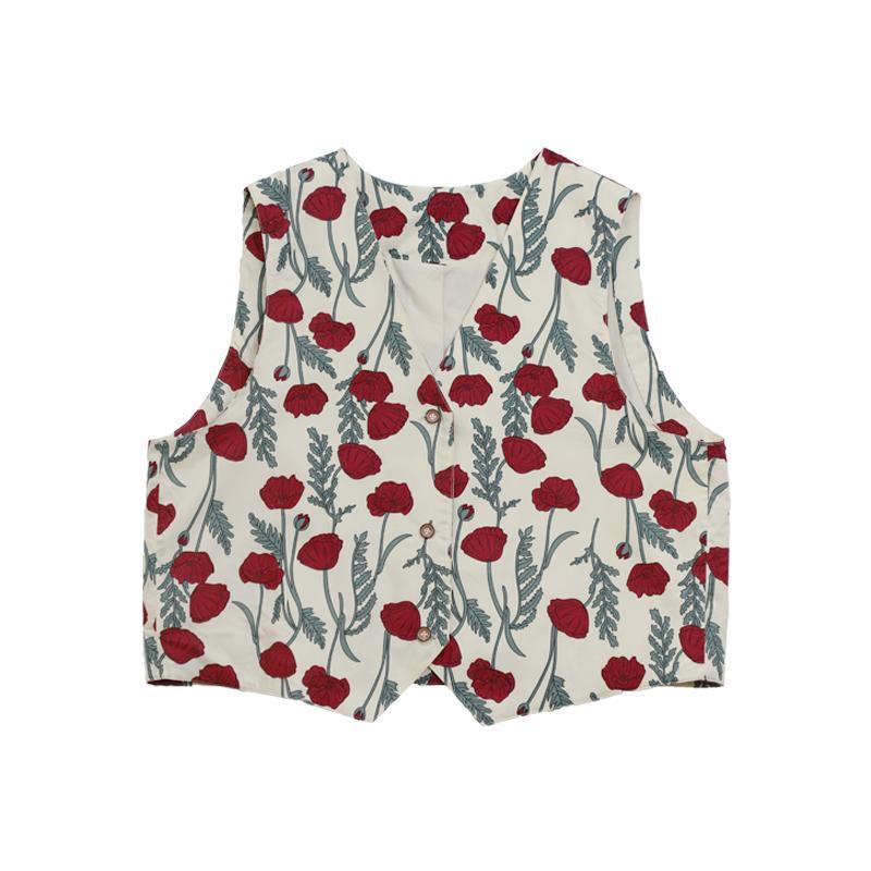 Vests Women Spring All-match Ulzzang Thin Floral Design Leisure Cropped Outwear Kawaii Chic V-Neck Female Clothing Daily Lovely alx