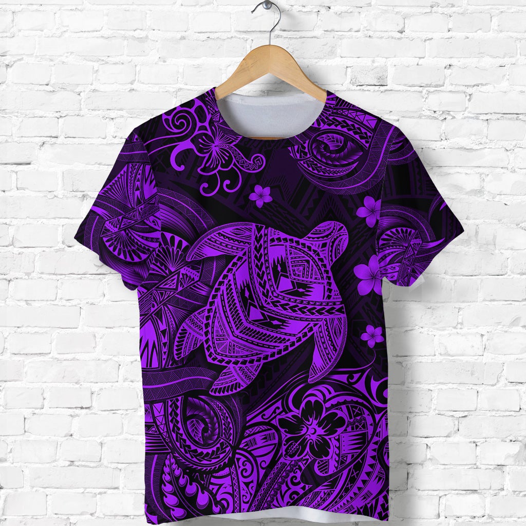 Hawaiian Turtle Polynesian T Shirt Plumeria Flower Unique Style Purple Ha50446