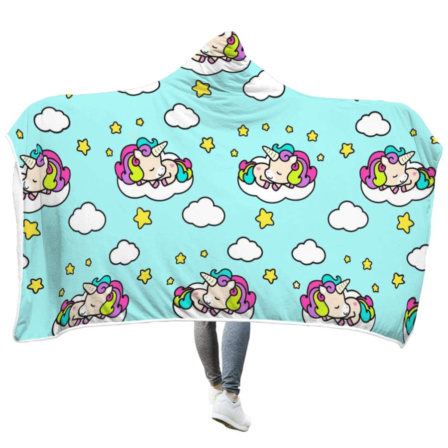 Unicorn Sleeping In The Cloud Custom Hooded Blanket