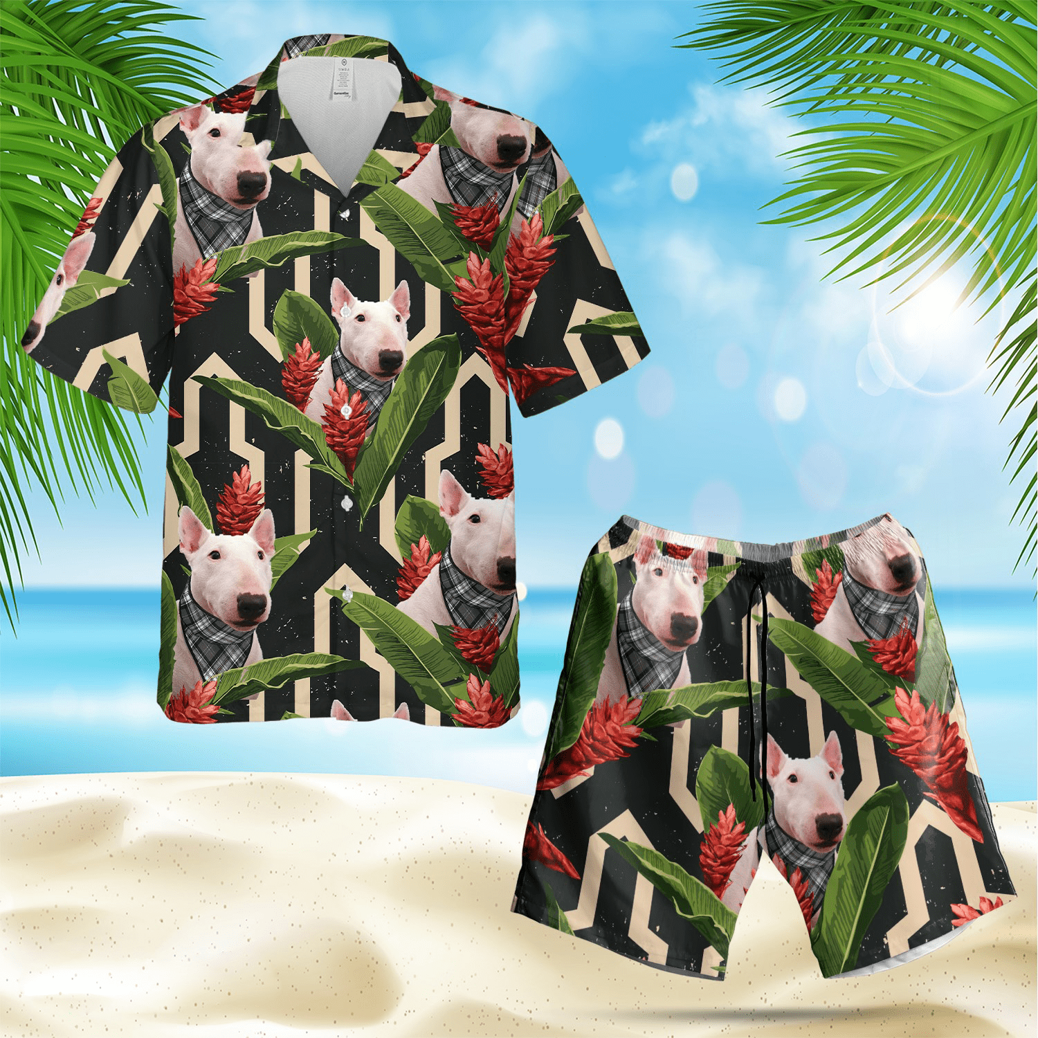 Tropical Palm Tree Bull Terrier Hawaiian Shirts Or Shorts #H