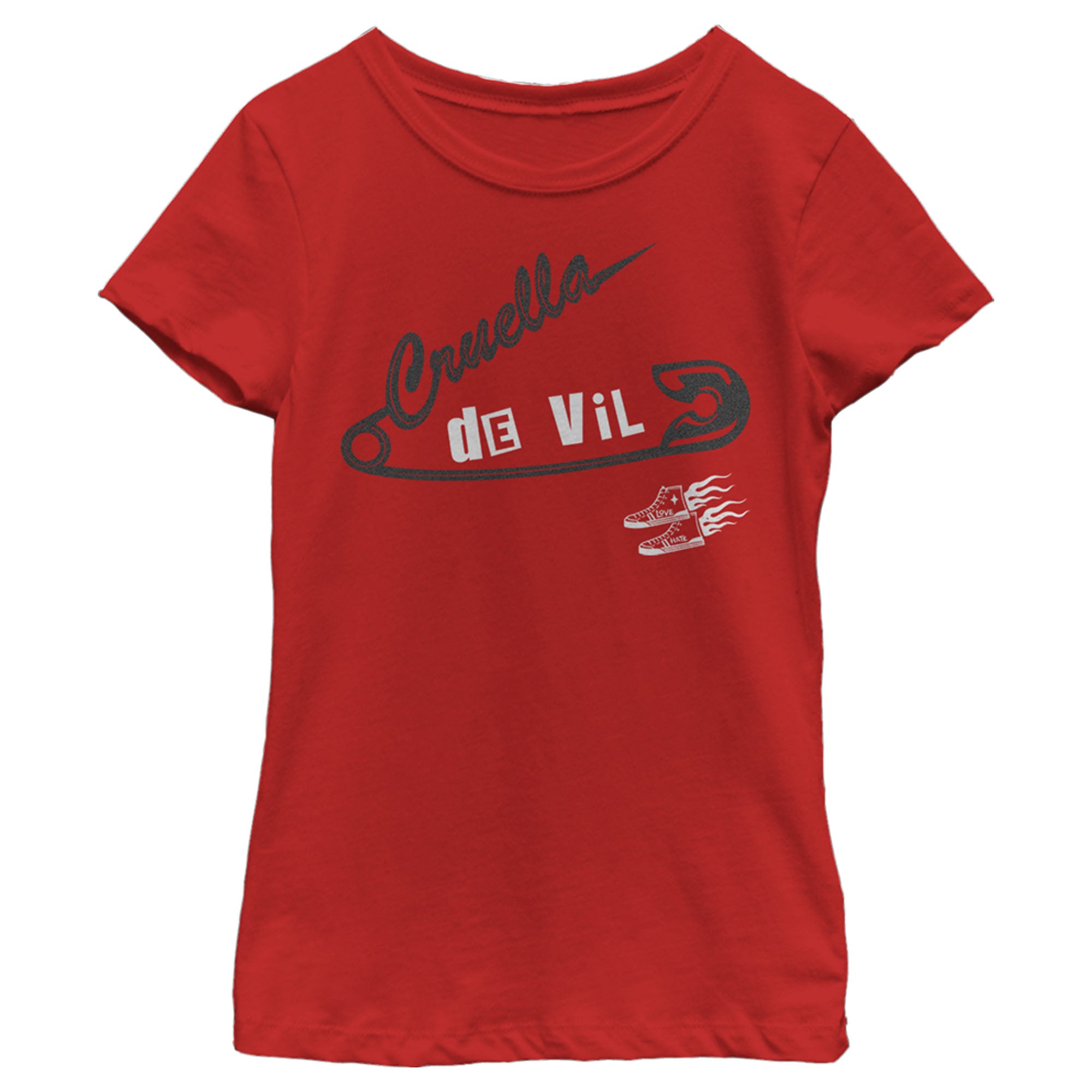 Cruella Girl’S Edgy Pin Logo  T-Shirt