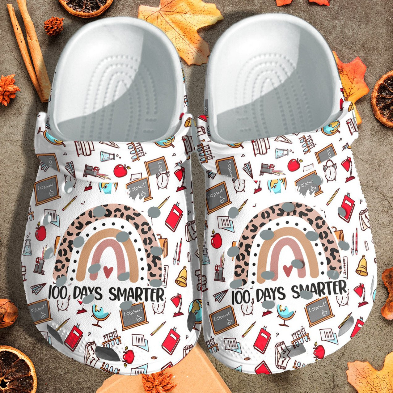 100 Days Smarter Rainbow Leopard Shoes Crocs Crocbland Clog Gift