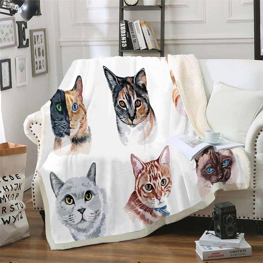 Lovely Cat Faces Blanket,Cute Cats Covered Blanket – Sothwarm