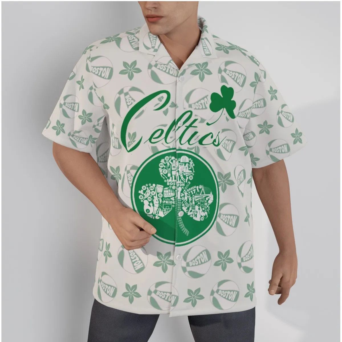 Boston Celtics Flower Pattern 3D Hawaiian Shirt