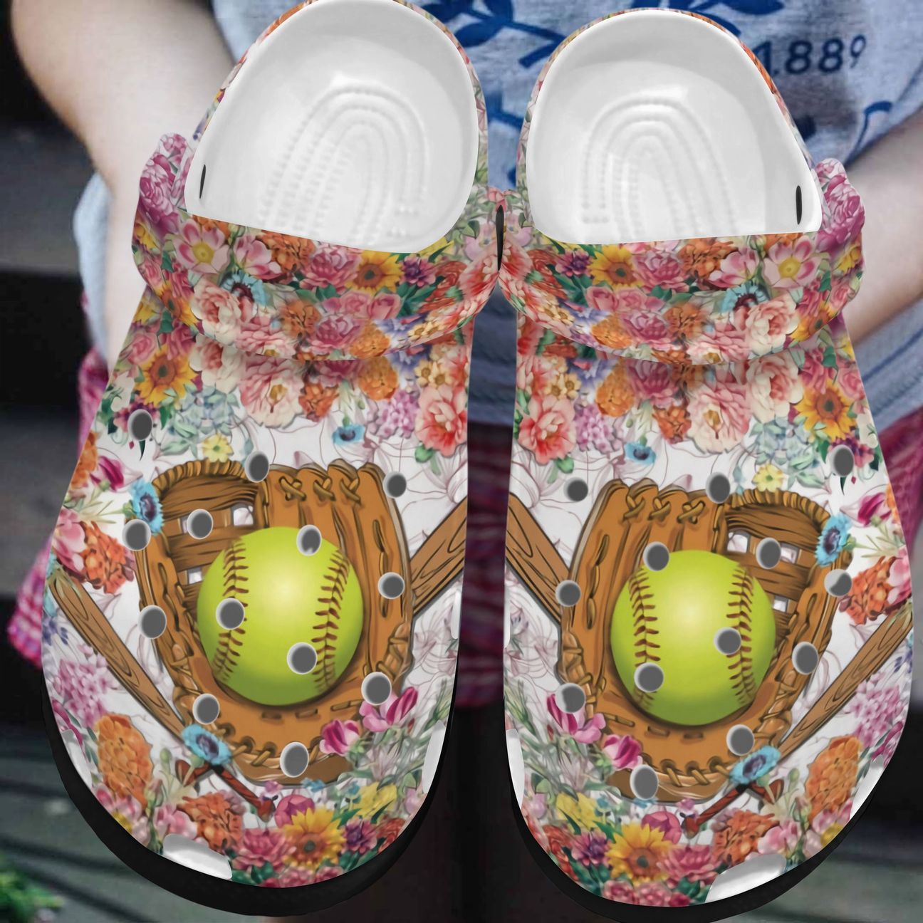 Softball Personalized Clog, Custom Name, Text, Color, Number Fashion Style For Women, Men, Kid, Print 3D Flower Softball