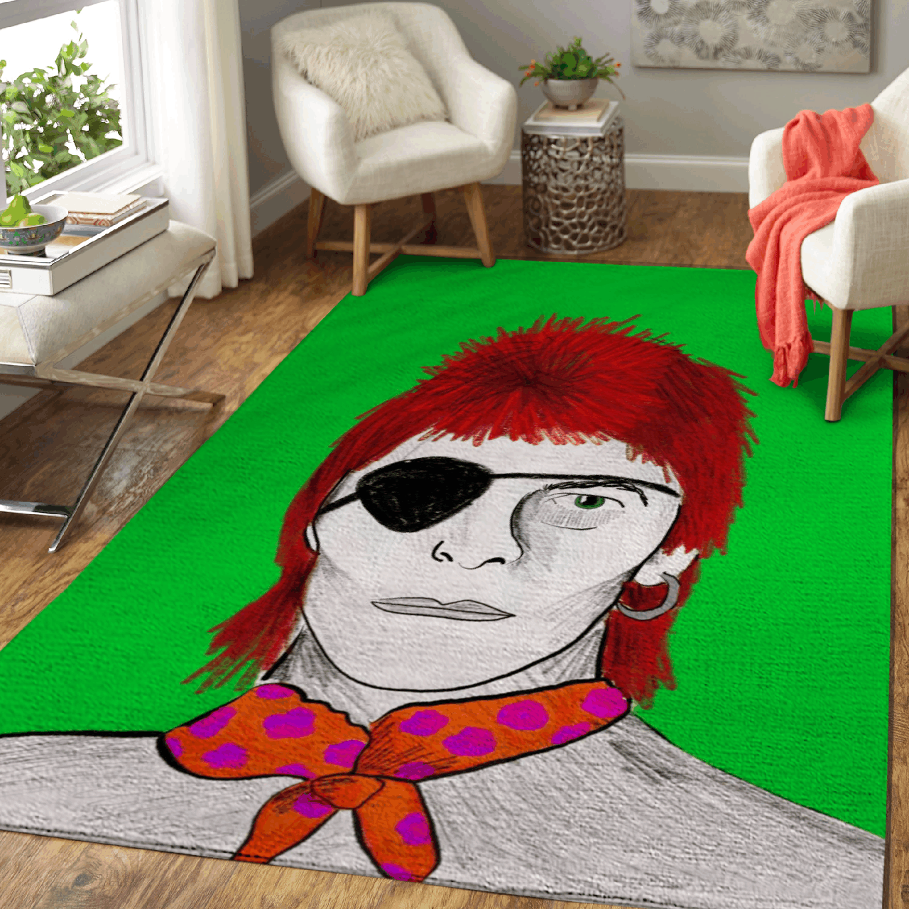 BOWIE green – Music Illustration Art For Fans Area Rug Carpet